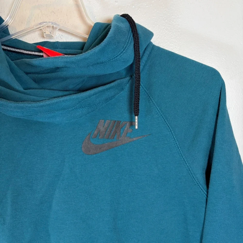 Nike Sportswear Funnel Neck Hoodie‎ Teal Blue Green Womens Small Pullover Cowl